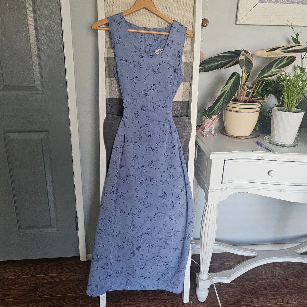 Vintage Timing Blue Floral Maxi Dress | Size M | Cottagecore Prairie Style